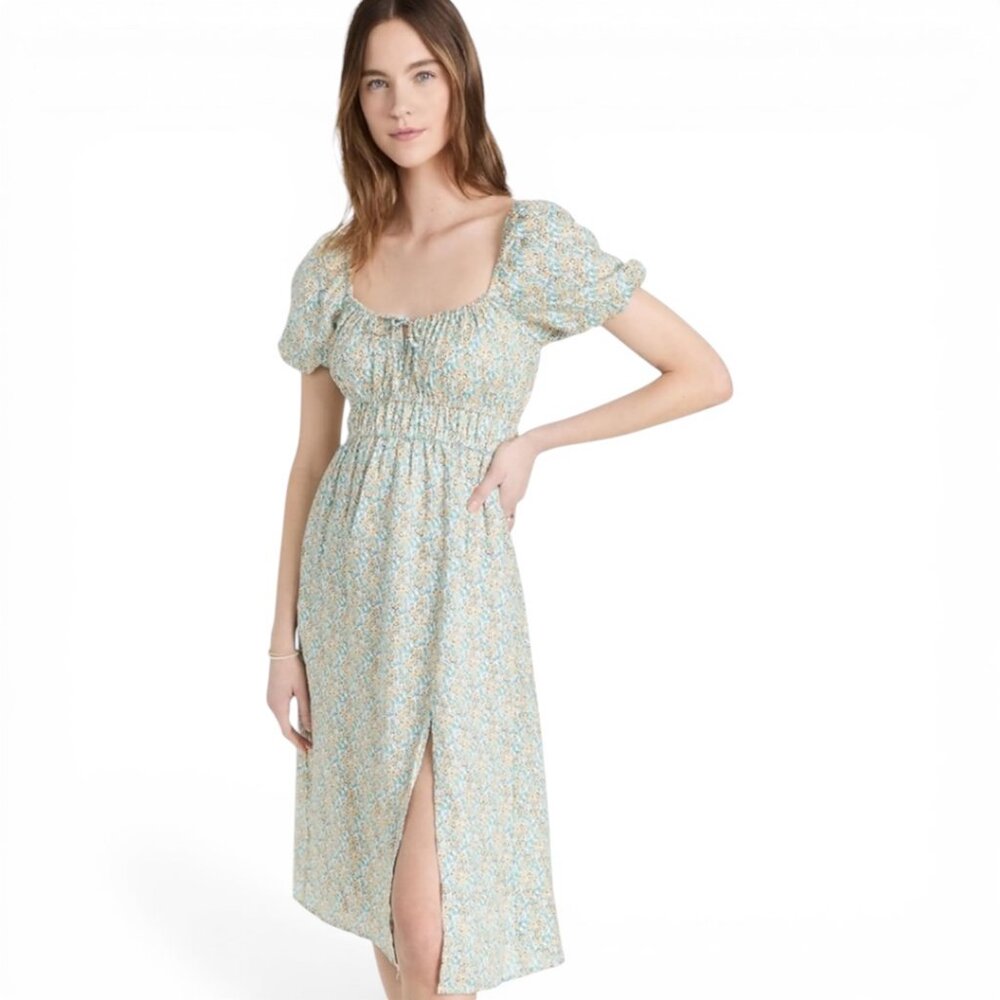 Faithfull The Brand Terina Midi Dress Sabinosa Floral Blue Smocked Size 6 - Picture 3 of 11